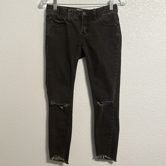 Free People Denim - Free People Jeans Womens Size 25 Black Denim Pants Raw Hem Distressed 27x24
